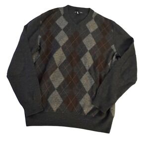 Banana Republic Men's V Neck Argyle Italian Merino Wool Sweater M Elbow Patches